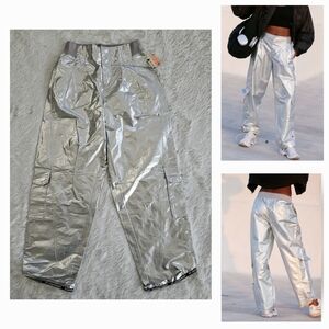 Free People Movement Mesmerize Me Shine Pants Silver Combo NWOT